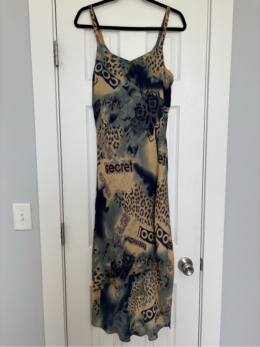 Y2K 00s Nicolete Animal Print Collage High Low Lettuce Hem Slip Dress L